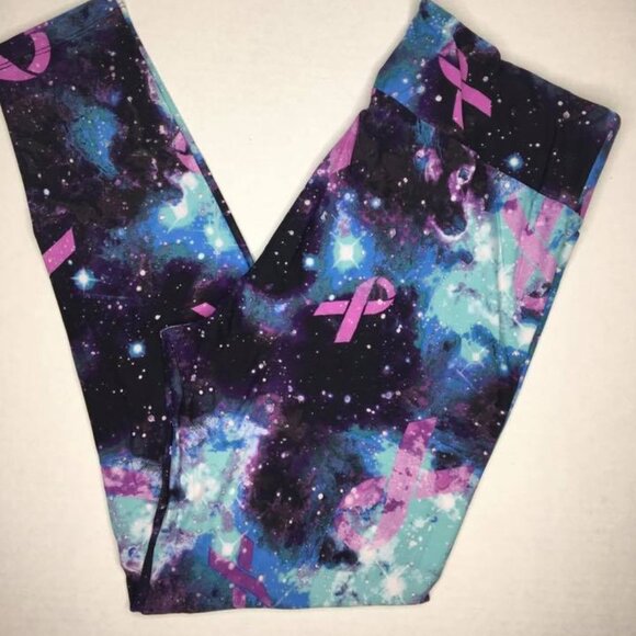 NEW NWT LuLaRoe Pink Ribbon Galaxy BCA Leggings Breast Cancer Comfort Comfy TC - Picture 1 of 2